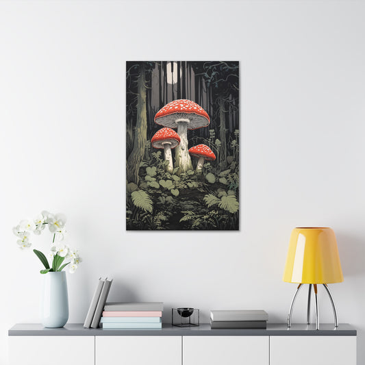 Death Cap Mushroom Art, Digital art on Canvas, Mission Style Art, Arts and Crafts style, Linocut Mushroom Art