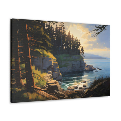 Impressionist Cliffside Pines Canvas Art - Digital Oil Painting Artwork - Perfect for Craftsman Style Homes