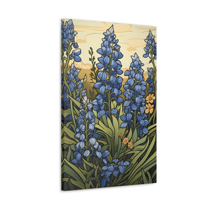 Premium Art Nouveau Style Bluebonnet Flower Canvas Art Print - Perfect for Craftsman Style Homes