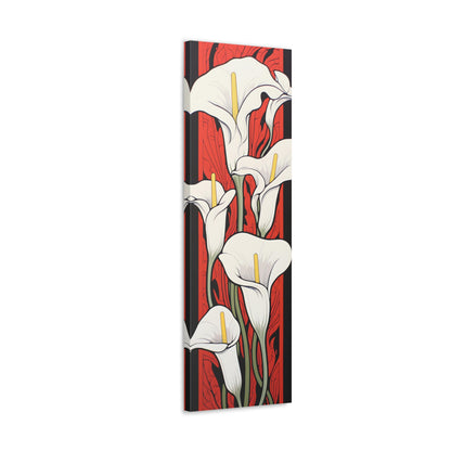 Premium Art Nouveau Style Vertical Tall Cala Lily Canvas Art Print - Red and Black - Perfect for Craftsman Style Homes