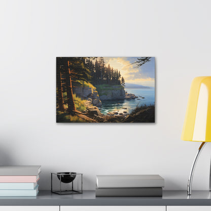 Impressionist Cliffside Pines Canvas Art - Digital Oil Painting Artwork - Perfect for Craftsman Style Homes