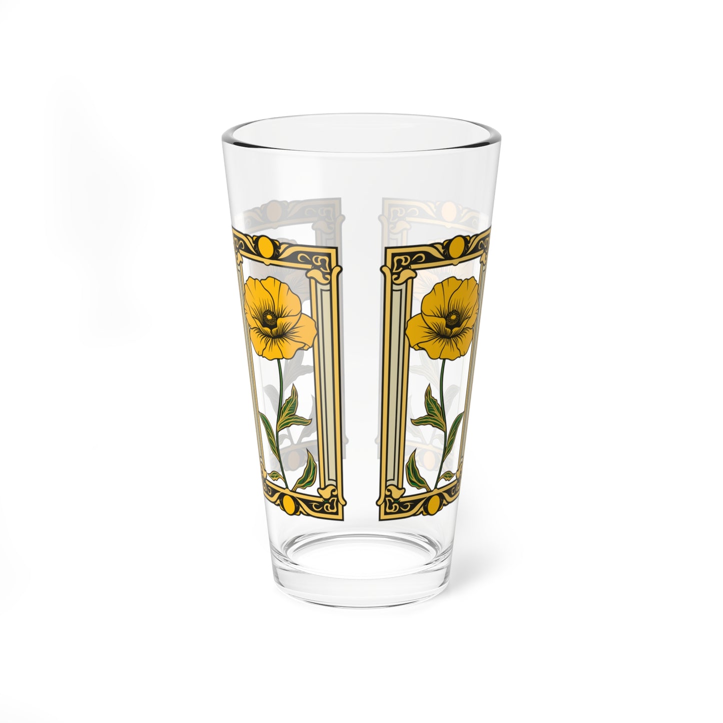 Art Deco Yellow Poppy Mixer Tumbler - 16oz Mixer Tumbler Bar Glass, Frank Lloyd Wright Glassware