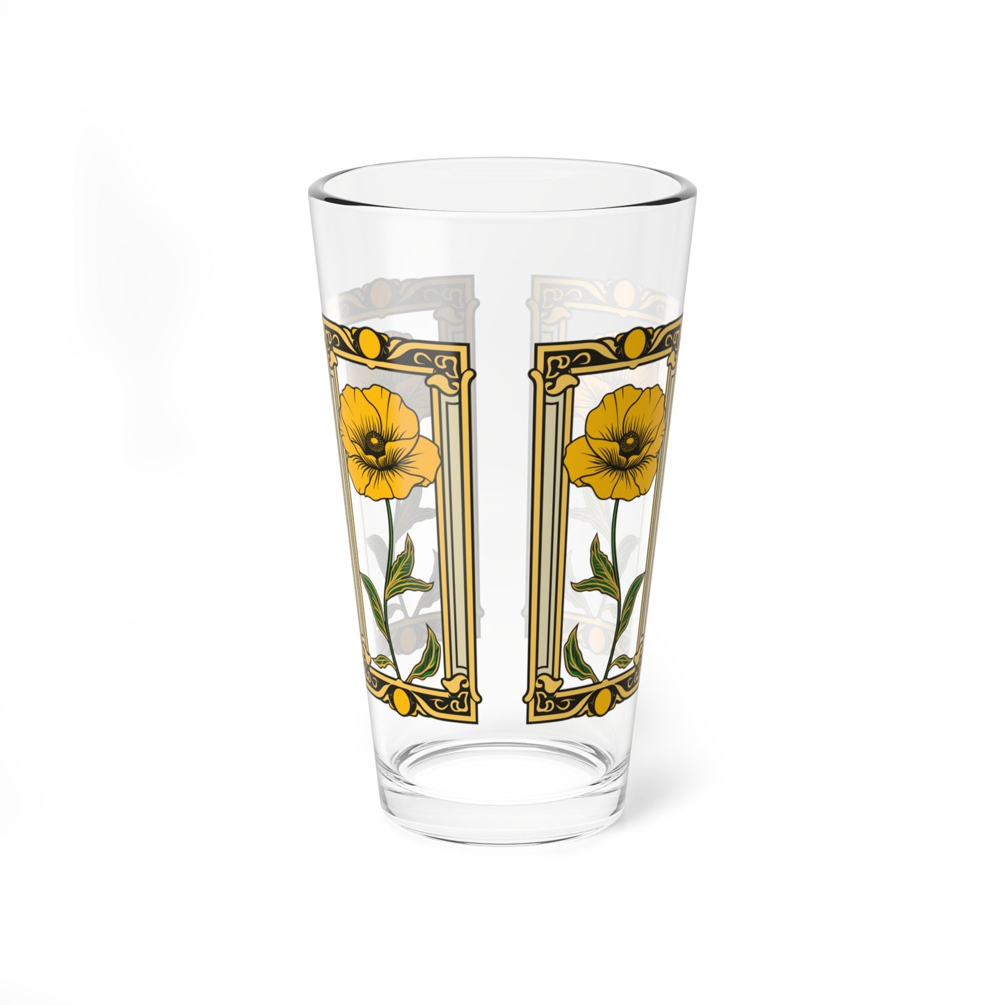 Art Deco Yellow Poppy Mixer Tumbler - 16oz Mixer Tumbler Bar Glass, Frank Lloyd Wright Glassware