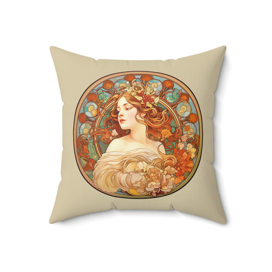 Art Nouveau Flower Girl & Frank Lloyd Wright Inspired - Double-Sided Pillow - Faux Suede Square Pillow