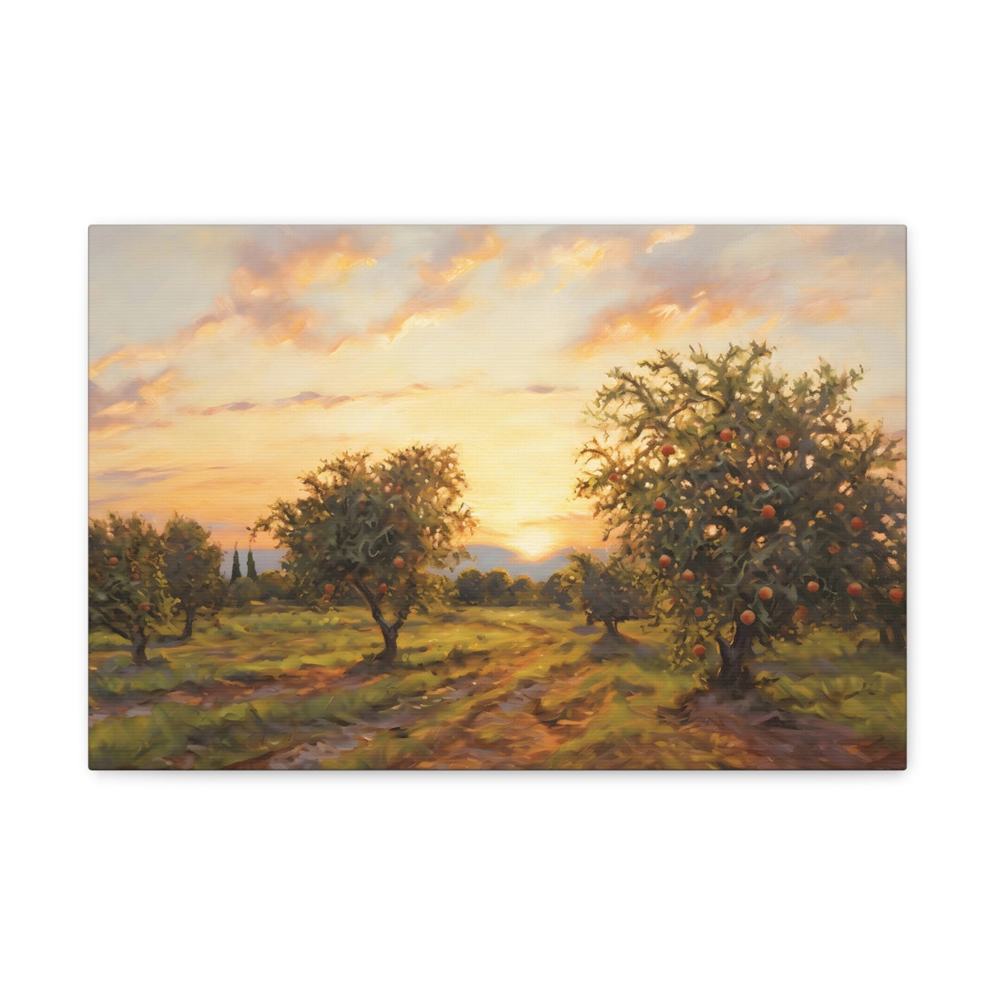 Enchanting Apple Orchard Canvas Art - Digital Oil Painting Artwork - Perfect for Craftsman Style Homes