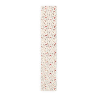 Botanical flowers, water color style, Red and Cream flowers with slender leaves - Boho Minimalistic - Table Runner