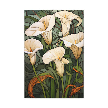 Premium Art Nouveau Style Cream Cala Lilies Canvas Art Print - Perfect for Craftsman Style Homes