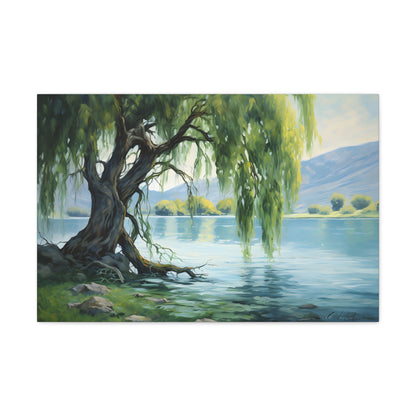 Lakeside Weeping Willow - Impressionist Digital Canvas Art - Digital Oil Painting Artwork - Craftsman Style Wall art