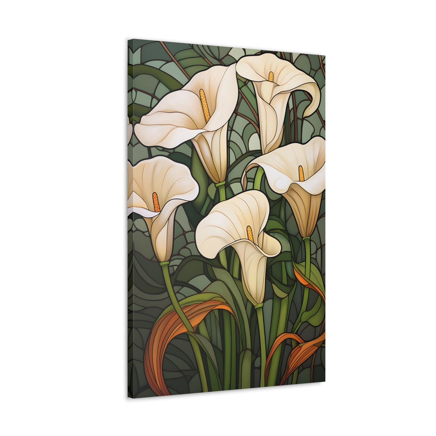 Premium Art Nouveau Style Cream Cala Lilies Canvas Art Print - Perfect for Craftsman Style Homes