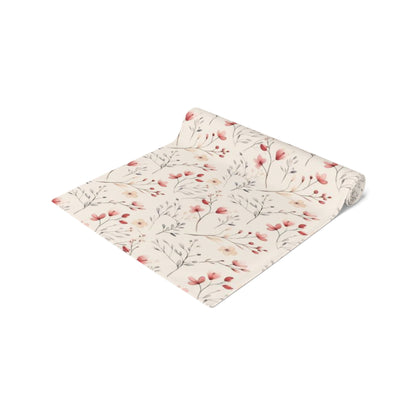 Botanical flowers, water color style, Red and Cream flowers with slender leaves - Boho Minimalistic - Table Runner