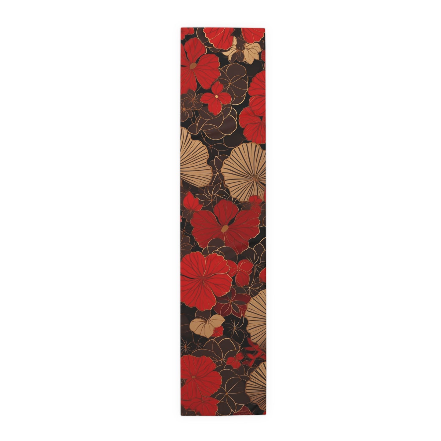 Japanese Chiyogami Fans and Blossom Design - Japanese Arts and Crafts Style Table Runner - Mission Style - Craftsman Style - v2MWM