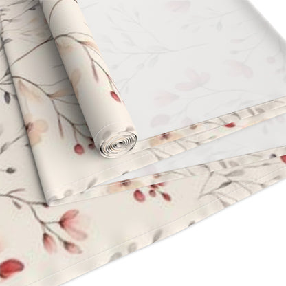 Botanical flowers, water color style, Red and Cream flowers with slender leaves - Boho Minimalistic - Table Runner