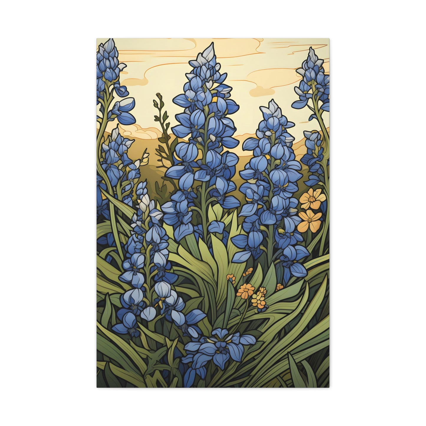 Premium Art Nouveau Style Bluebonnet Flower Canvas Art Print - Perfect for Craftsman Style Homes