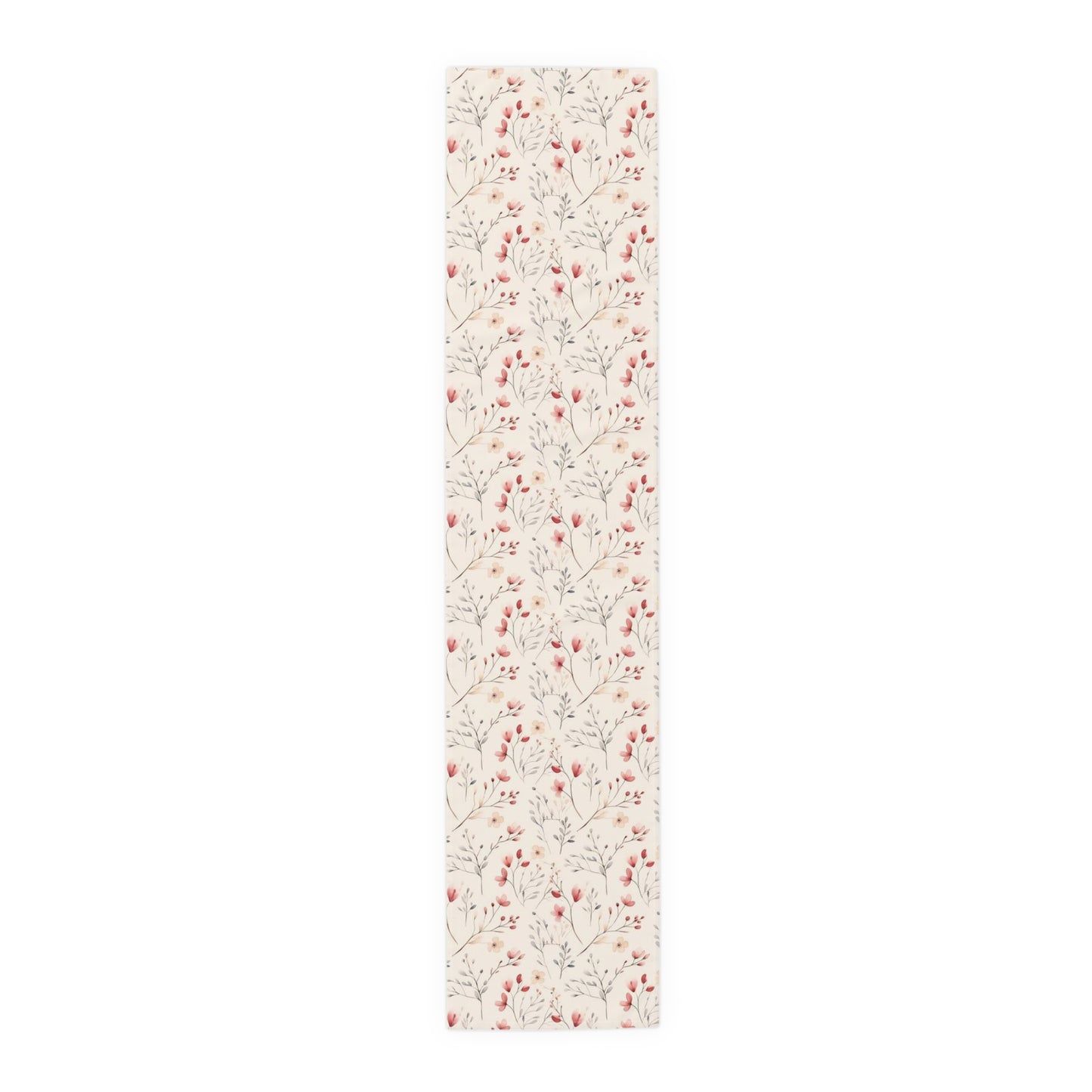 Botanical flowers, water color style, Red and Cream flowers with slender leaves - Boho Minimalistic - Table Runner