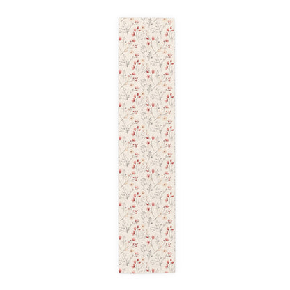 Botanical flowers, water color style, Red and Cream flowers with slender leaves - Boho Minimalistic - Table Runner