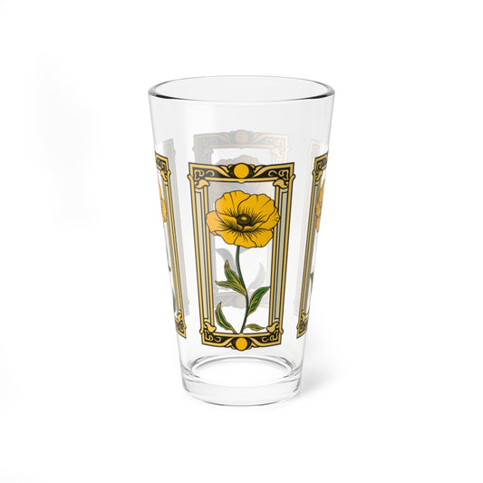 Art Deco Yellow Poppy Mixer Tumbler - 16oz Mixer Tumbler Bar Glass, Frank Lloyd Wright Glassware