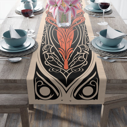 Art Nouveau Fox Table Runner: Mission Style, FLW Inspired, Mucha Art, Bungalow, Minimalist Cotton.