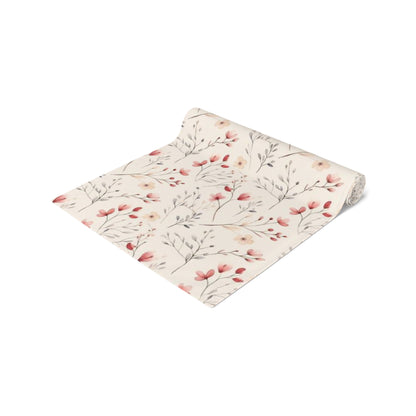 Botanical flowers, water color style, Red and Cream flowers with slender leaves - Boho Minimalistic - Table Runner