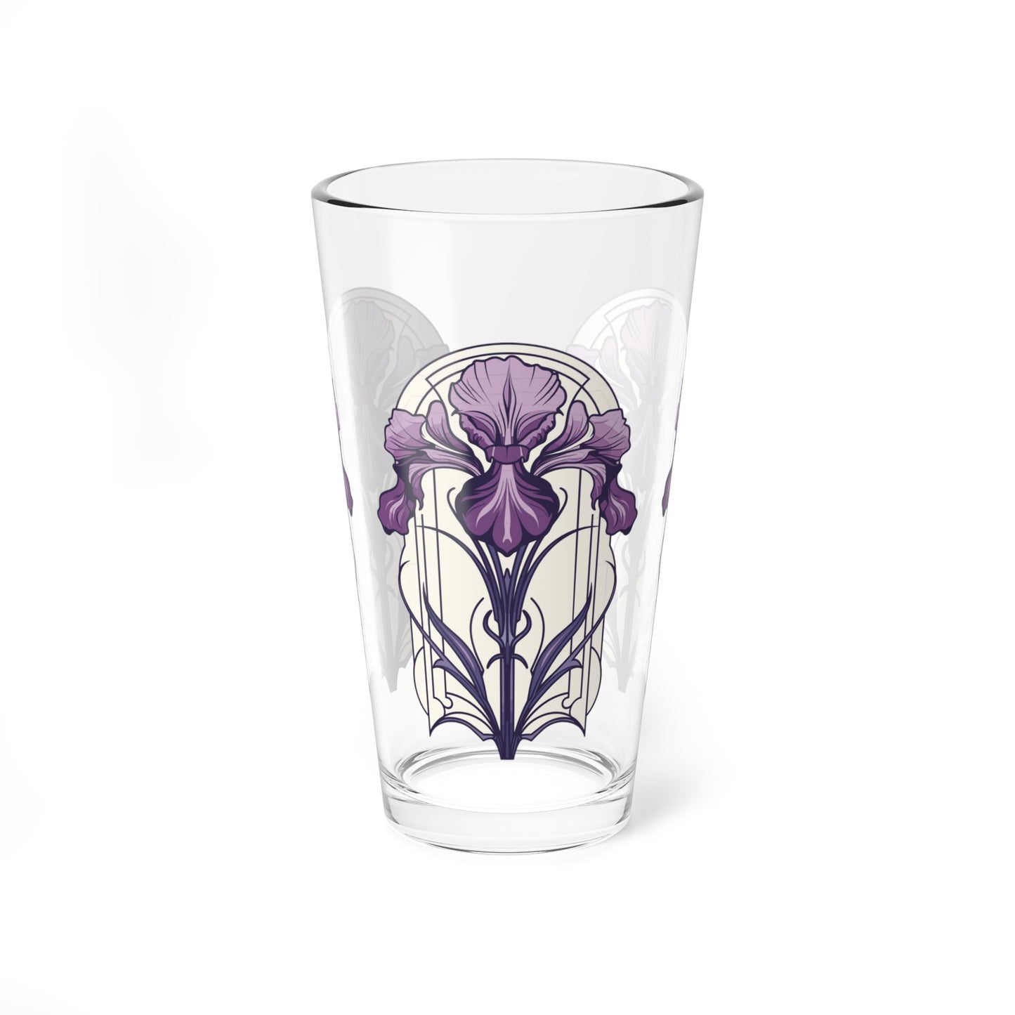 Art Deco Purple Iris Mixer Tumbler - 16oz Mixer Tumbler Bar Glass, Frank Lloyd Wright Glassware