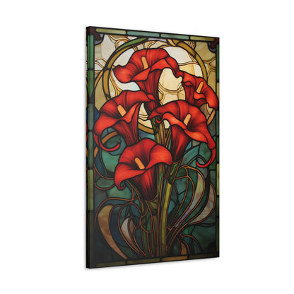 Premium Art Nouveau Style Red Cala Lilies Canvas Print - Perfect for Craftsman Style Homes