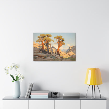 Outcrop of Trees in a Desert Dusk Oasis - Impressionist Digital Canvas Art - Digital Oil Painting Artwork - Craftsman Style Wall Art