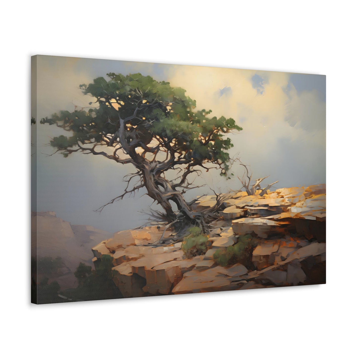 Cliffside Tree - Impressionist Digital Canvas Art - Digital Oil Painting Artwork - Craftsman Style Wall Art