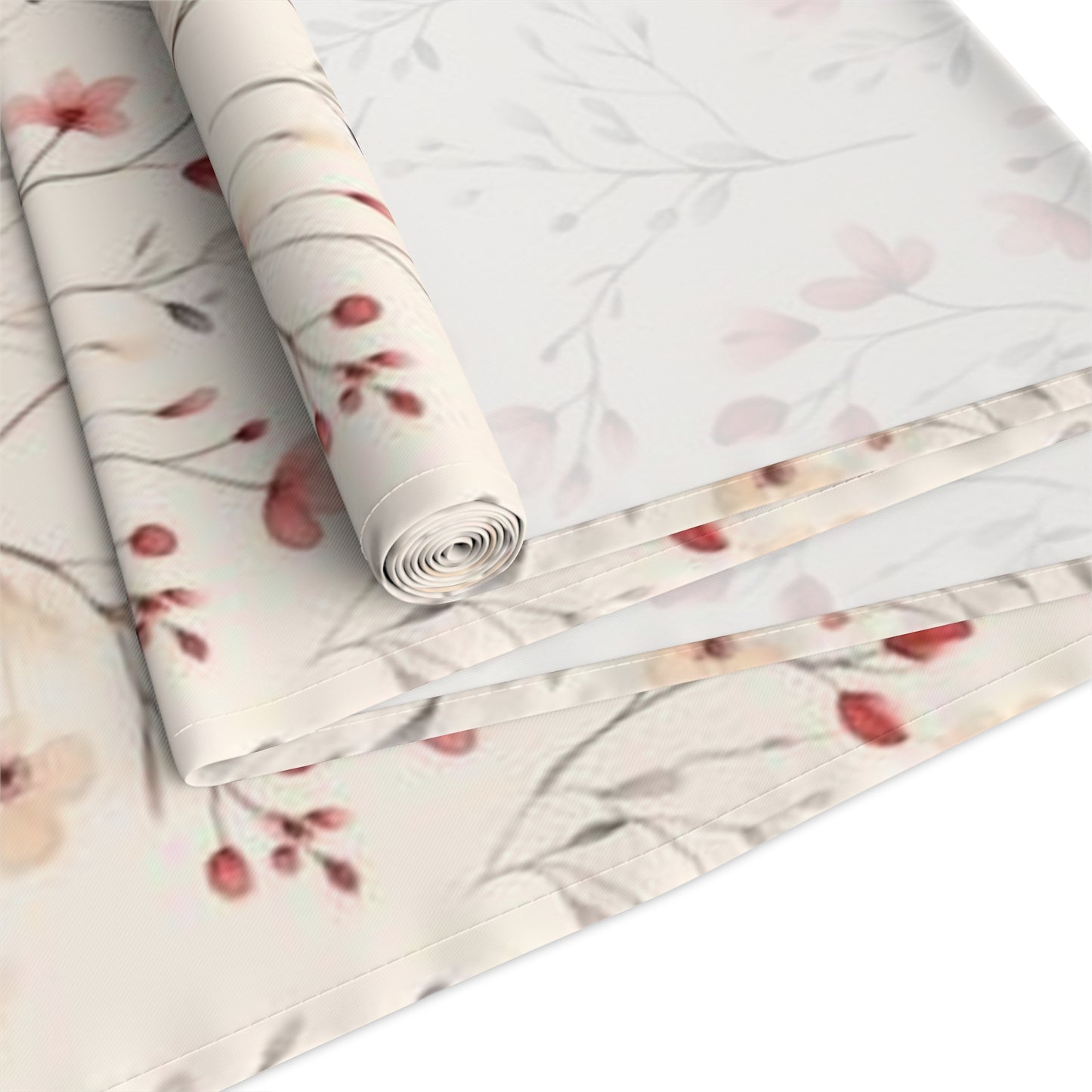 Botanical flowers, water color style, Red and Cream flowers with slender leaves - Boho Minimalistic - Table Runner