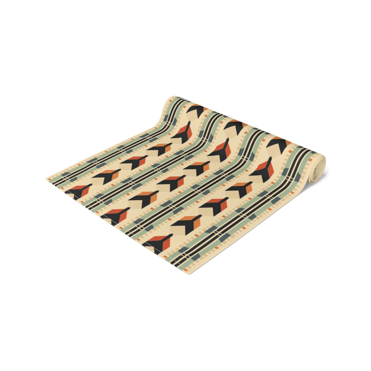 Mid-Century Modern Geometric Arrow Table Runner in Warm Earth Tones