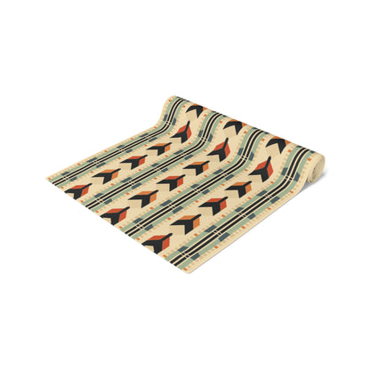 Mid-Century Modern Geometric Arrow Table Runner in Warm Earth Tones