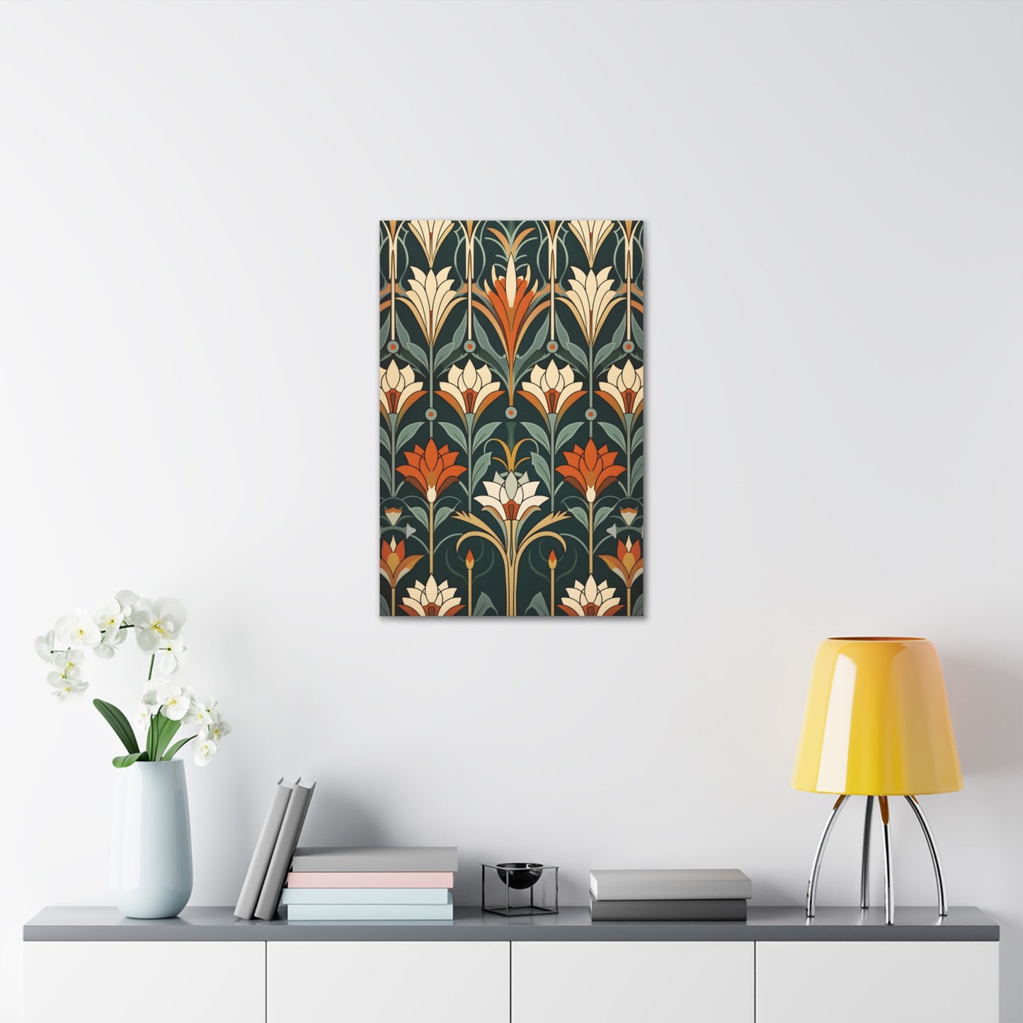 Premium Art Nouveau Geometric Floral Canvas Print - Perfect for Craftsman Style Homes