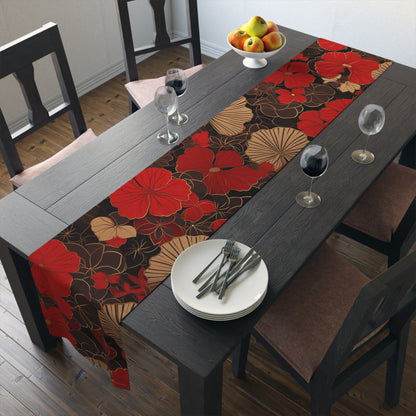 Japanese Chiyogami Fans and Blossom Design - Japanese Arts and Crafts Style Table Runner - Mission Style - Craftsman Style - v2MWM