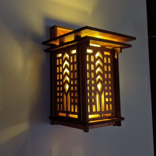 Tree of Life wood wall lantern ~ Frank Lloyd Wright inspired designs ~ Wood home decor for Craftsman style home ~ Wall lantern for LED candle