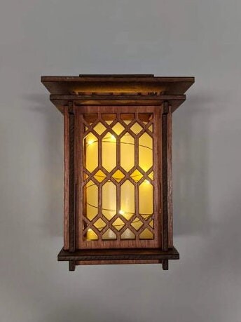 Prairie Style Diamond Wall Lantern ~ Frank Lloyd Wright inspired home decor for the Craftsman Style bungalow ~ Wall lantern for LED candle